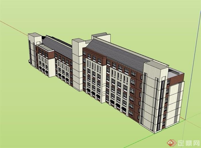 中式多层公寓住宅建筑楼设计su模型