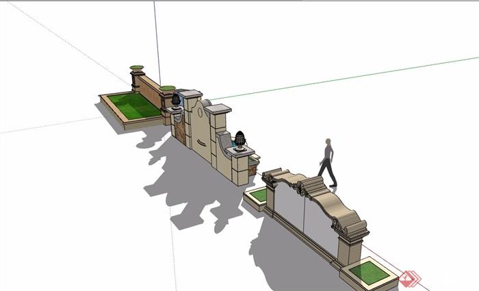 三种欧式风格详细的景观墙设计su模型