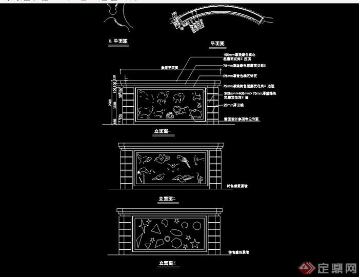 现代特色景观墙设计cad施工图