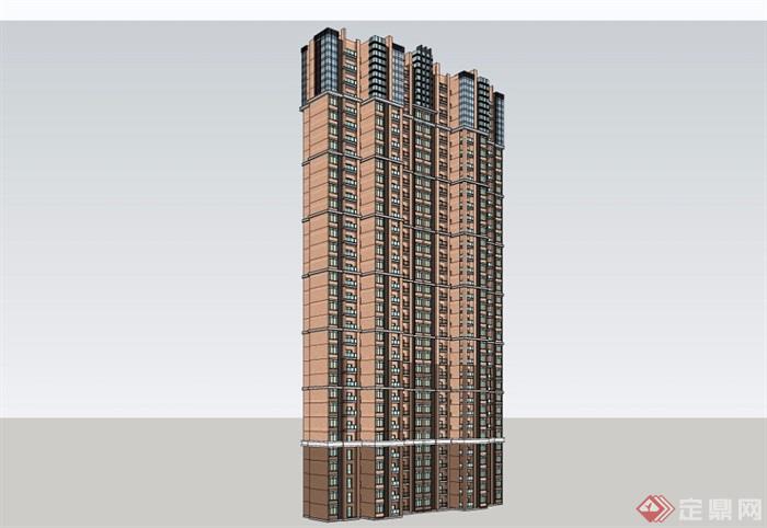 高层混搭详细住宅建筑楼设计su模型