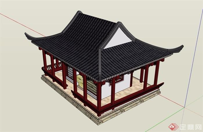 某古典中式风格详细完整水榭亭素材设计su模型