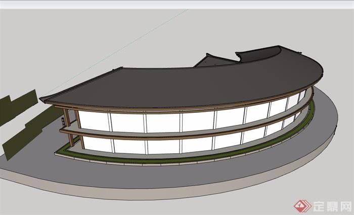 弧形酒店两层详细的建筑设计su模型[原创]