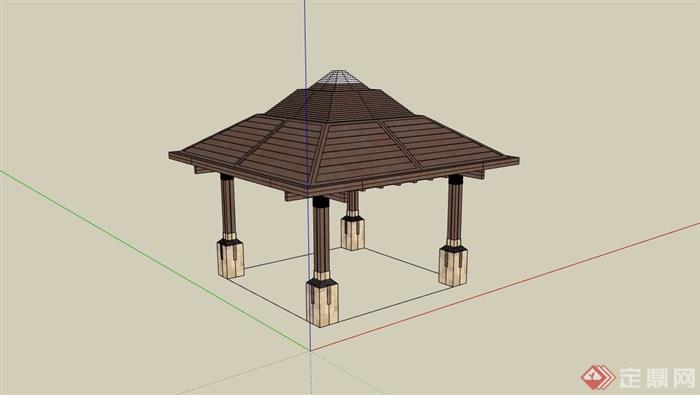 东南亚风格防腐木亭子su模型