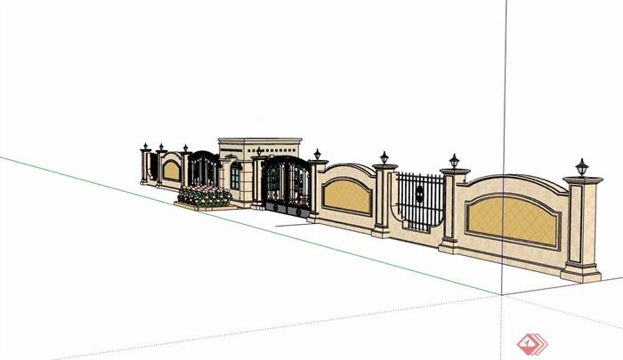 欧式风格详细的围墙大门素材设计su模型