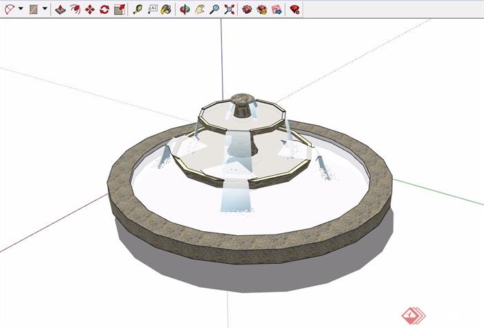 现代圆形喷泉水池水景设计su模型