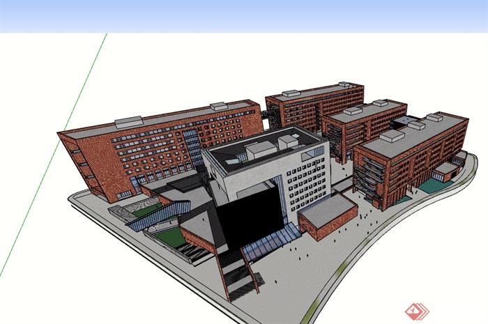 详细的学校多层完整建筑楼设计su模型