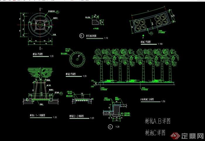pool 018] 树坑种植池设计cad施工图,图纸包含了详细的材料及尺寸标注