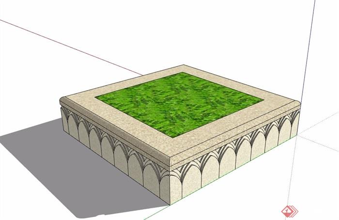 方形种植池素材设计su模型