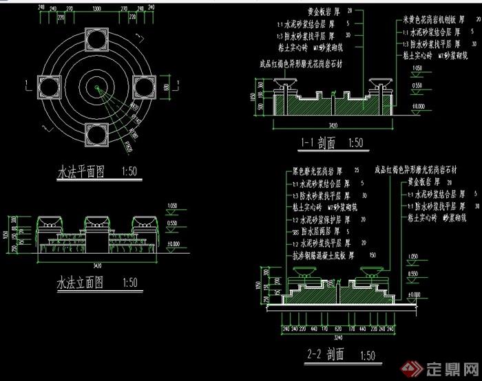 园林景观详细的水池cad施工图