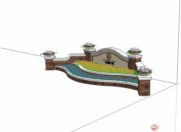 欧式风格花池景墙设计模型