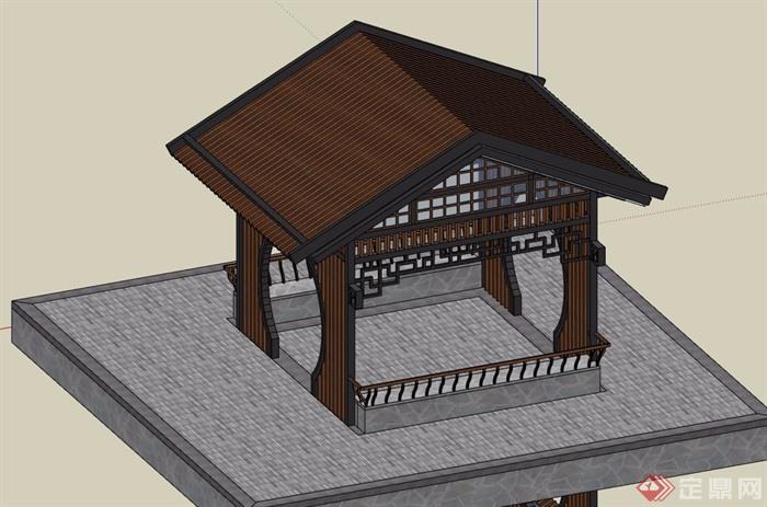 中式详细的休闲亭素材设计su模型