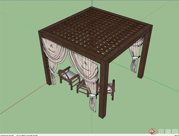 中式详细的休闲廊架素材设计su模型