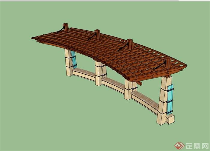 现代详细的景观廊架素材su模型