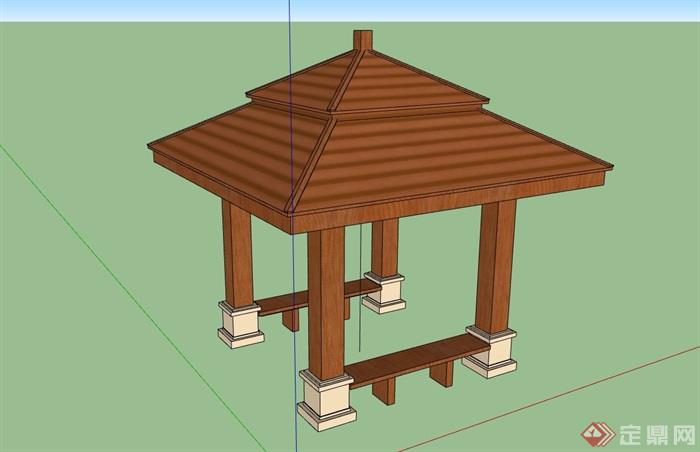 全木质详细完整的凉亭设计su模型