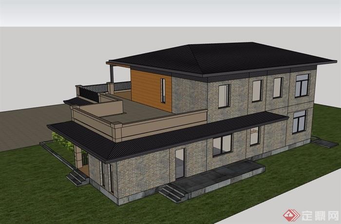 新古典风格别墅简模建筑su模型