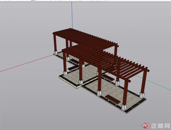 园林景观详细的木廊架素材su模型