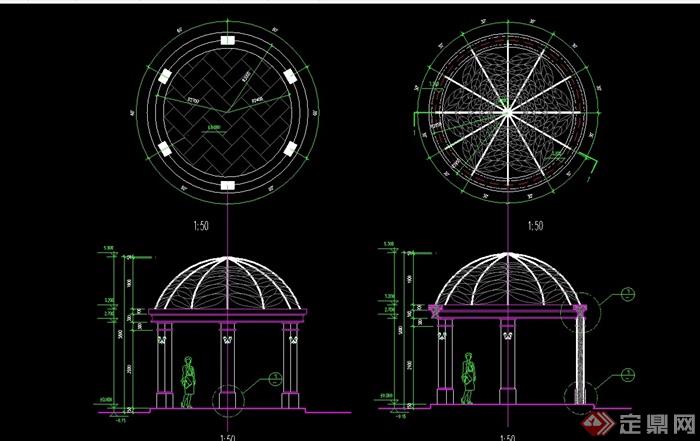 圆形详细完整的亭子设计cad施工图