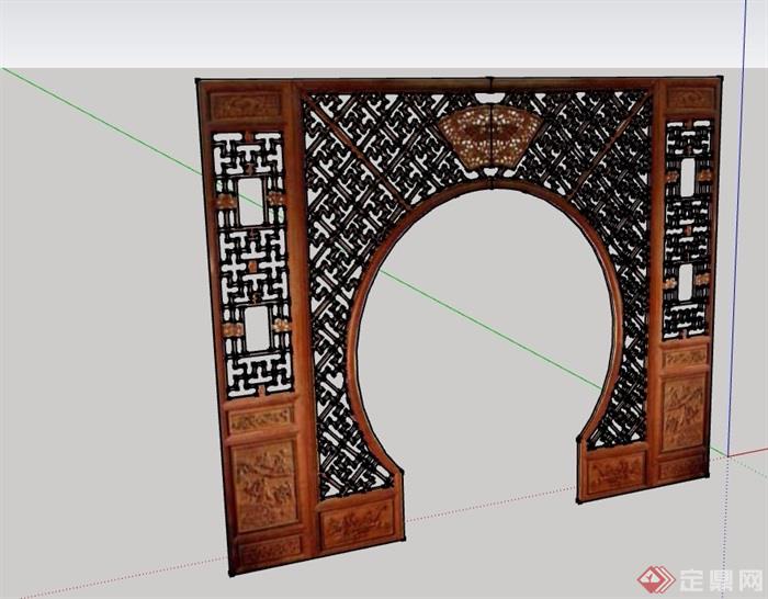 古典中式风格屏风门素材设计su模型