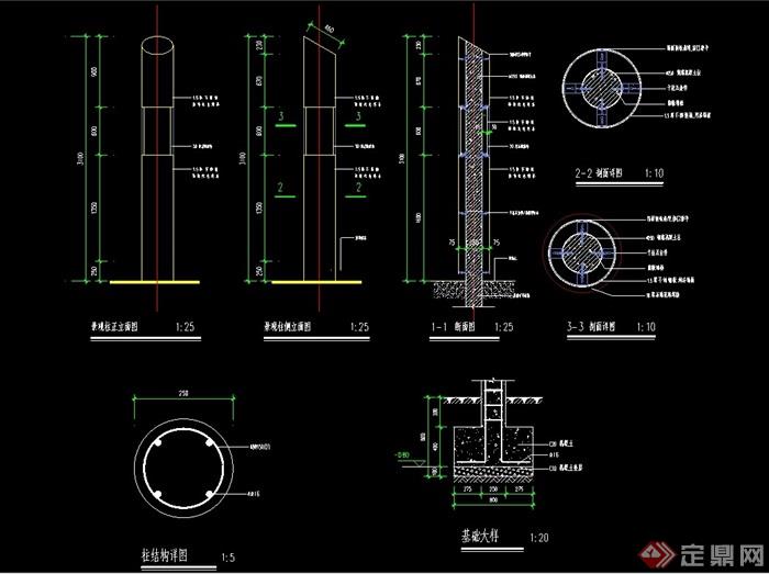 (21 详细的景观灯柱素材cad施工图,图纸包含了详细的材料及尺寸标注