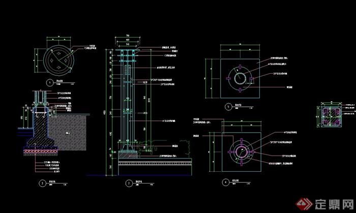 (7 详细的经典景观灯柱设计cad施工图,图纸包含了详细的材料及尺寸