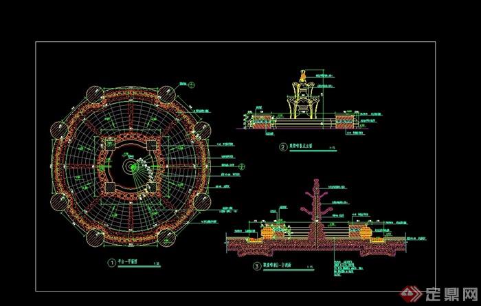 欧式详细的完整喷泉水景cad施工图