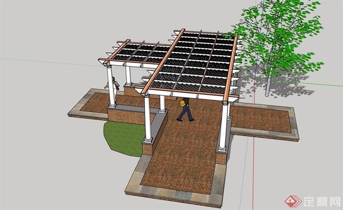 园林景观休闲廊架及坐凳素材su模型