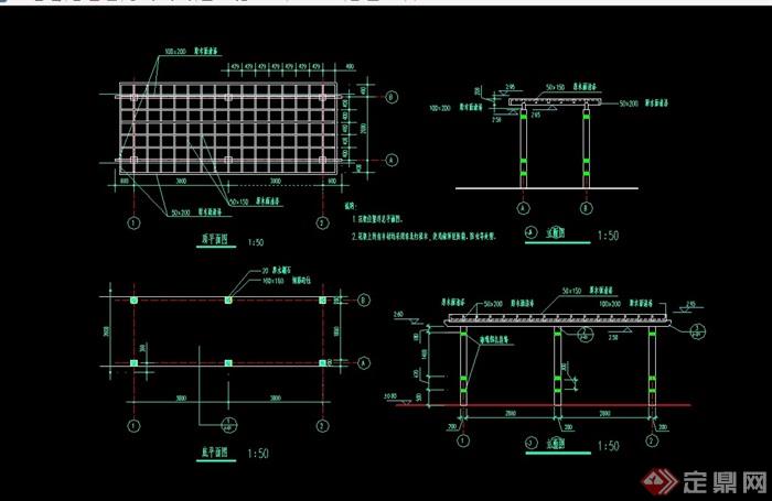 详细景观廊架设计cad施工图