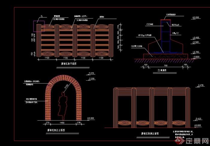 藤制花架素材设计cad施工图
