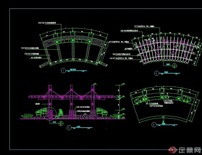 详细景观廊架素材设计cad施工图