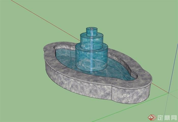 现代独特造型水池设计su模型