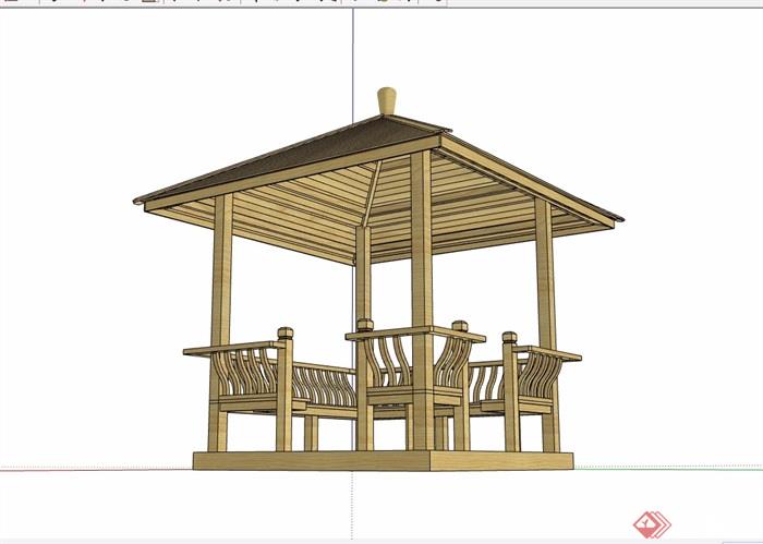 中式全木质详细完整的凉亭素材设计su模型