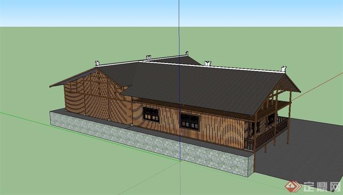 某单层茶楼建筑设计su模型(2)