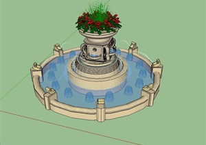 某花钵喷泉水景设计SU(草图大师)模型