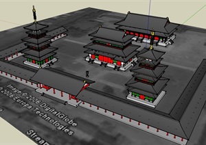 日本药师寺庙建筑SU(草图大师)模型