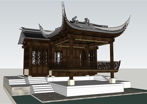 宁波月湖古戏台建筑SU(草图大师)模型
