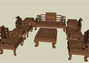 中式沙发家具桌椅组合设计SU(草图大师)模型