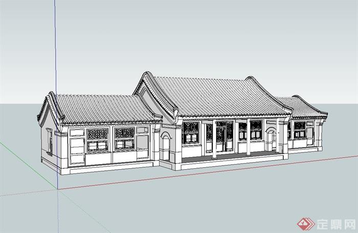 某四合院正房单层建筑设计su模型(1)