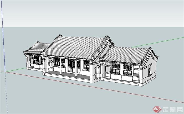 某四合院正房单层建筑设计su模型(2)