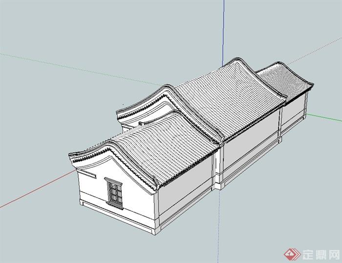 某四合院正房单层建筑设计su模型(3)