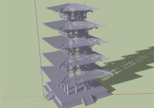 古典中式风格不完整塔楼设计SU(草图大师)模型