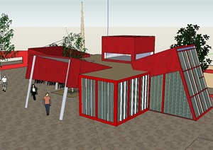 现代风格咖啡馆建筑SU(草图大师)模型