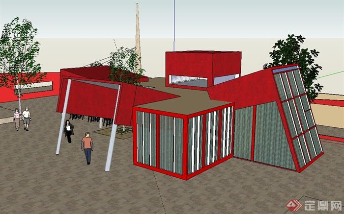 现代风格咖啡馆建筑su模型(1)