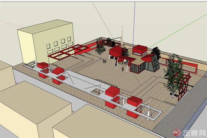 现代风格咖啡馆建筑su模型(2)