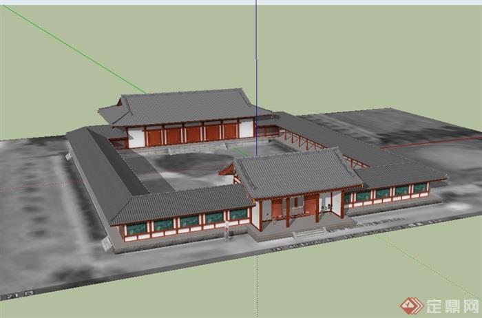 古典中式风格单层居住建筑su模型(1)