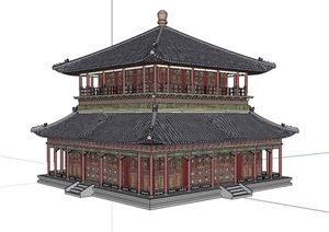 某两层茶楼建筑设计SU(草图大师)模型