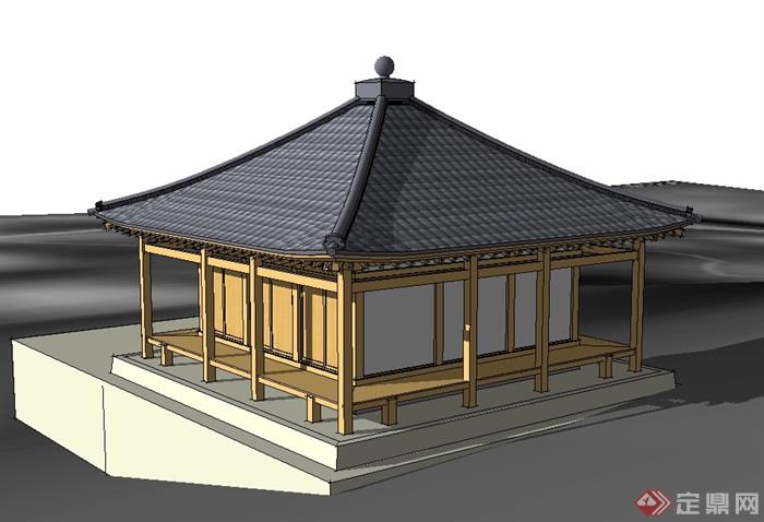单层民宿住宅楼设计su模型(3)