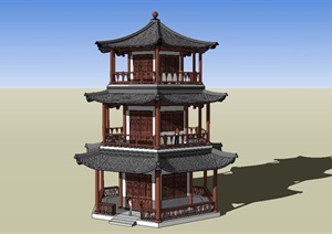 六角塔阁楼设计SU(草图大师)模型