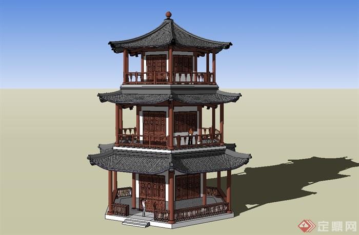 六角塔阁楼设计su模型(1)