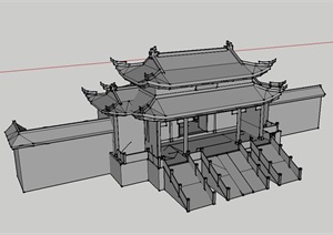 某古典中式风格大门建筑SU(草图大师)模型