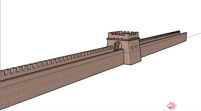 某烽火台及城墙设计su模型(1)